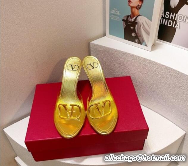 Duplicate Valentino VLogo PVC Heel Slide Sandals 8cm Gold 324005