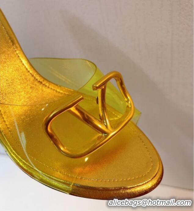 Duplicate Valentino VLogo PVC Heel Slide Sandals 8cm Gold 324005