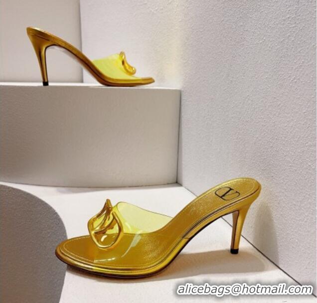 Duplicate Valentino VLogo PVC Heel Slide Sandals 8cm Gold 324005