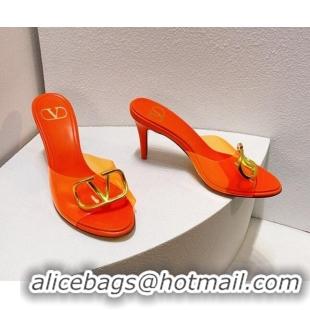 Purchase Valentino VLogo PVC Heel Slide Sandals 8cm Orange 324006