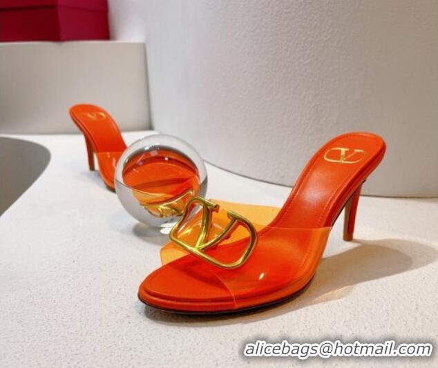 Purchase Valentino VLogo PVC Heel Slide Sandals 8cm Orange 324006