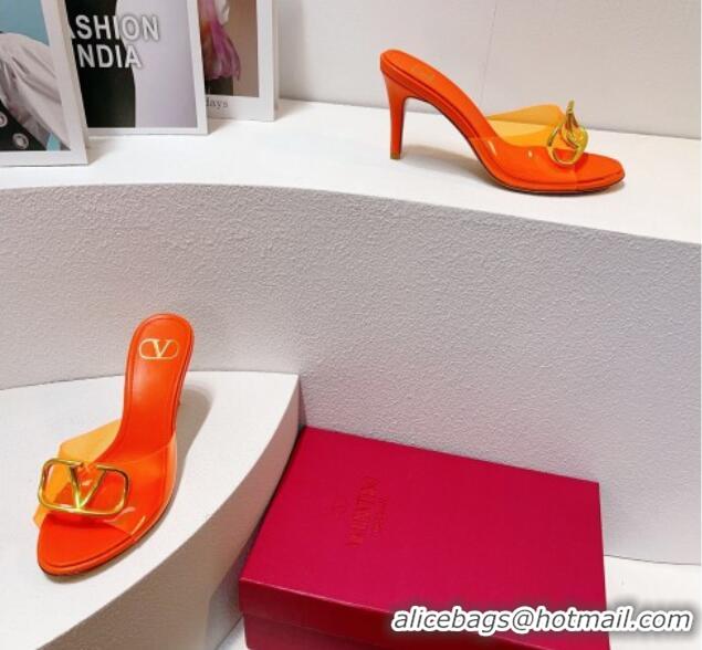 Purchase Valentino VLogo PVC Heel Slide Sandals 8cm Orange 324006