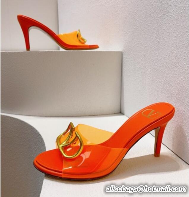 Purchase Valentino VLogo PVC Heel Slide Sandals 8cm Orange 324006