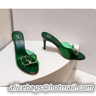 Popular Style Valentino VLogo PVC Heel Slide Sandals 8cm Dark Green 324007