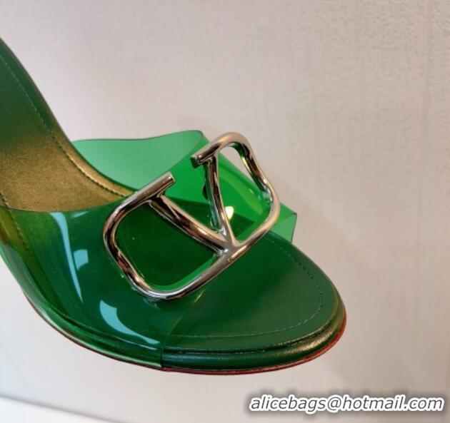 Popular Style Valentino VLogo PVC Heel Slide Sandals 8cm Dark Green 324007