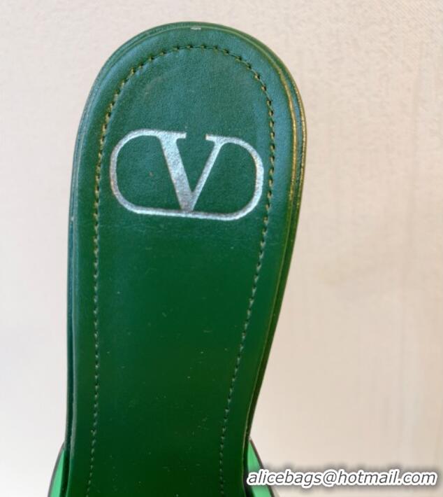 Popular Style Valentino VLogo PVC Heel Slide Sandals 8cm Dark Green 324007