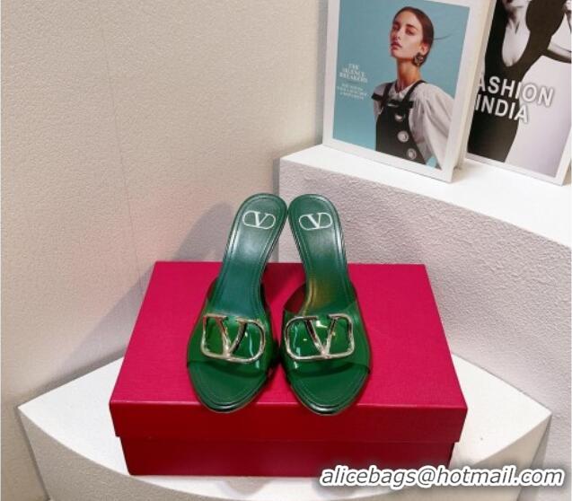 Popular Style Valentino VLogo PVC Heel Slide Sandals 8cm Dark Green 324007