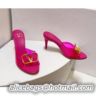 Low Cost Valentino VLogo PVC Heel Slide Sandals 8cm Dark Pink 324008