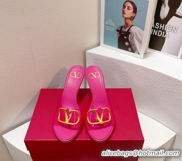 Low Cost Valentino VLogo PVC Heel Slide Sandals 8cm Dark Pink 324008