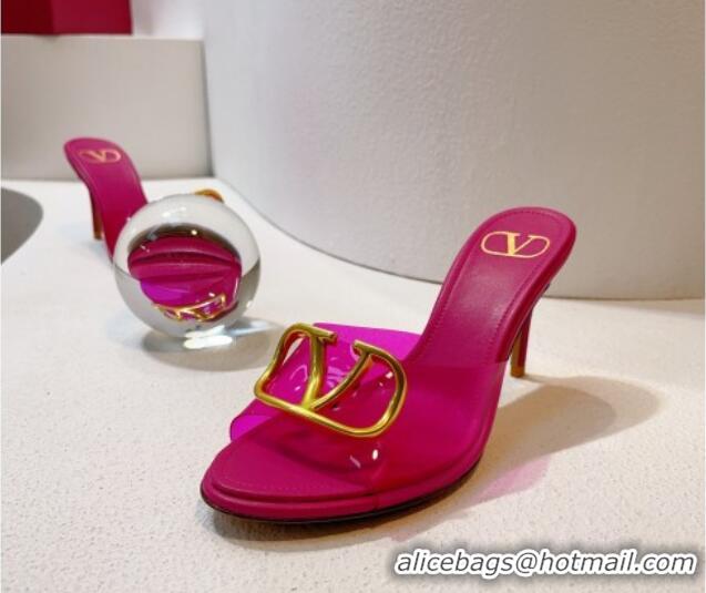 Low Cost Valentino VLogo PVC Heel Slide Sandals 8cm Dark Pink 324008