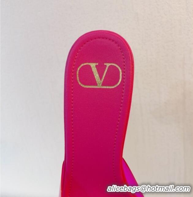 Low Cost Valentino VLogo PVC Heel Slide Sandals 8cm Dark Pink 324008