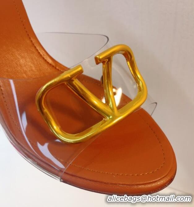 Sumptuous Valentino VLogo PVC Heel Slide Sandals 8cm Brown 324009