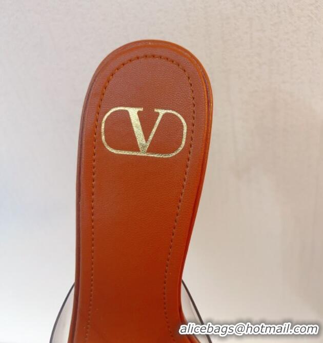 Sumptuous Valentino VLogo PVC Heel Slide Sandals 8cm Brown 324009