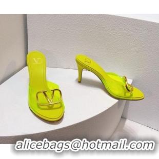 Top Grade Valentino VLogo PVC Heel Slide Sandals 8cm Yellow 324010