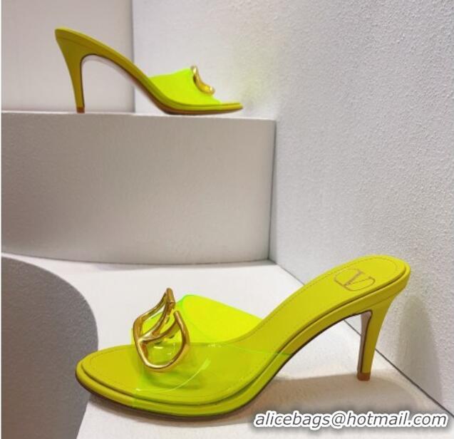 Top Grade Valentino VLogo PVC Heel Slide Sandals 8cm Yellow 324010