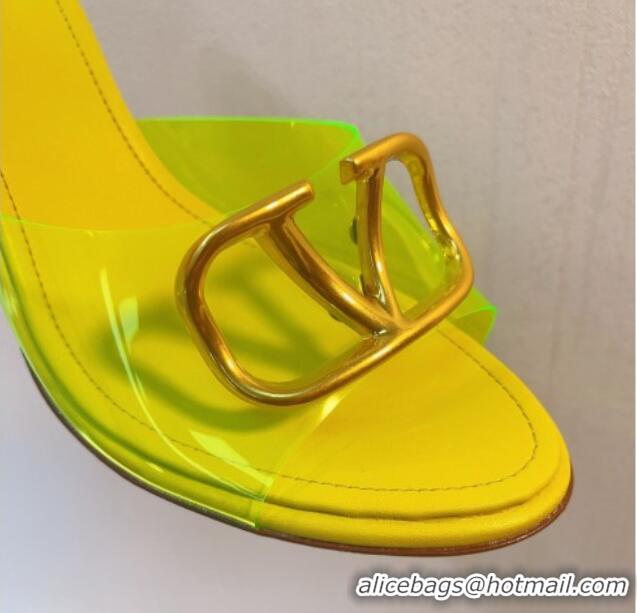 Top Grade Valentino VLogo PVC Heel Slide Sandals 8cm Yellow 324010