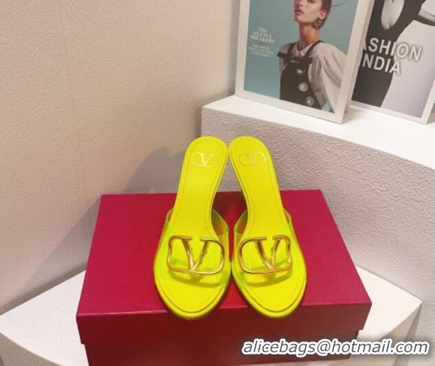 Top Grade Valentino VLogo PVC Heel Slide Sandals 8cm Yellow 324010