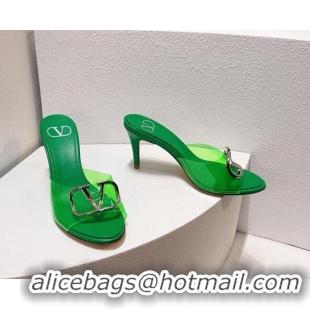 Top Design Valentino VLogo PVC Heel Slide Sandals 8cm Bright Green 324011