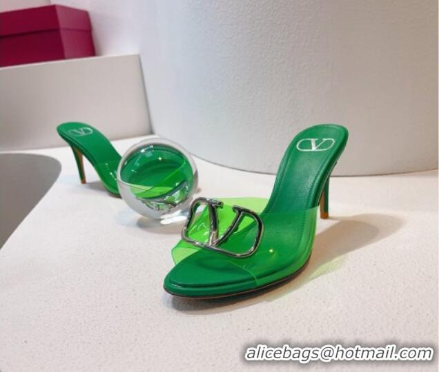 Top Design Valentino VLogo PVC Heel Slide Sandals 8cm Bright Green 324011