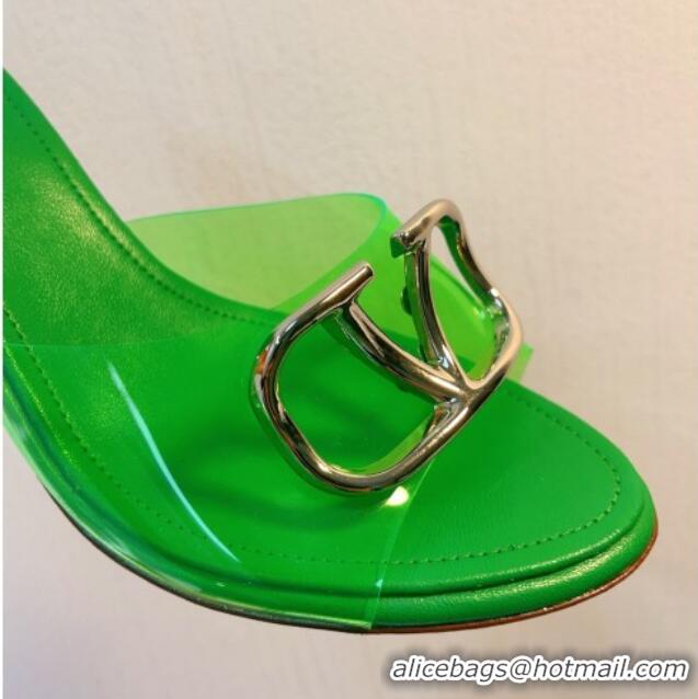 Top Design Valentino VLogo PVC Heel Slide Sandals 8cm Bright Green 324011