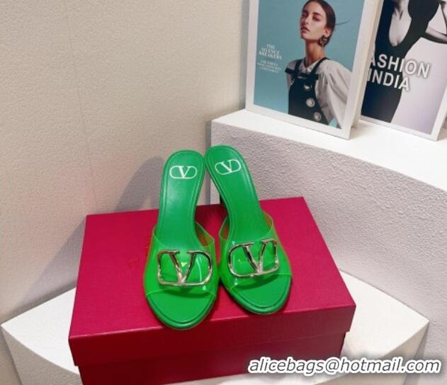 Top Design Valentino VLogo PVC Heel Slide Sandals 8cm Bright Green 324011