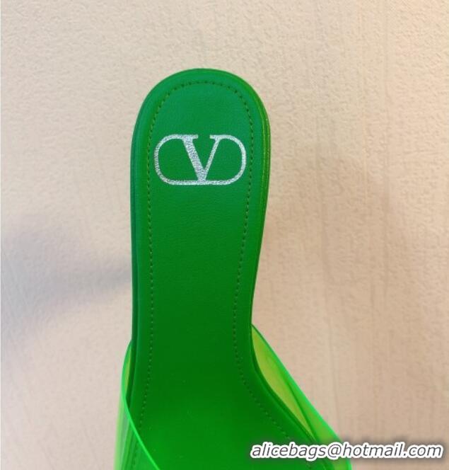 Top Design Valentino VLogo PVC Heel Slide Sandals 8cm Bright Green 324011