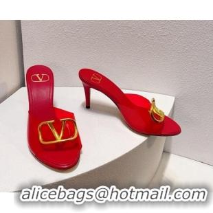 Sumptuous Valentino VLogo PVC Heel Slide Sandals 8cm Red 324012