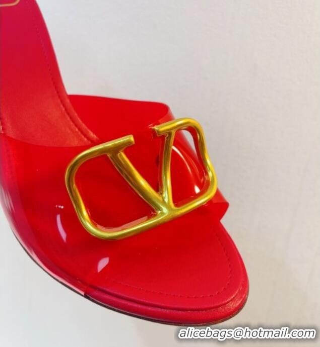 Sumptuous Valentino VLogo PVC Heel Slide Sandals 8cm Red 324012