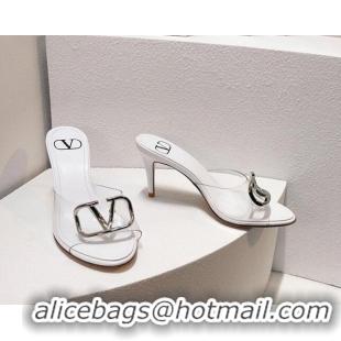 Stylish Valentino VLogo PVC Heel Slide Sandals 8cm White 324014