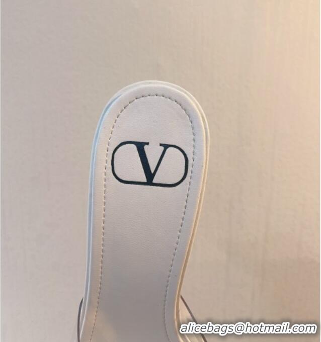 Stylish Valentino VLogo PVC Heel Slide Sandals 8cm White 324014