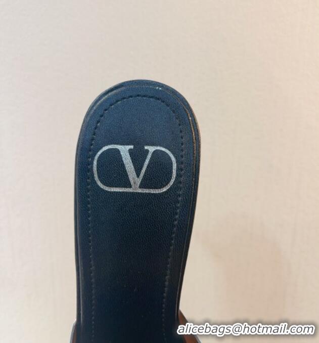 Good Quality Valentino VLogo PVC Heel Slide Sandals 8cm Black/Gunmetal 324015