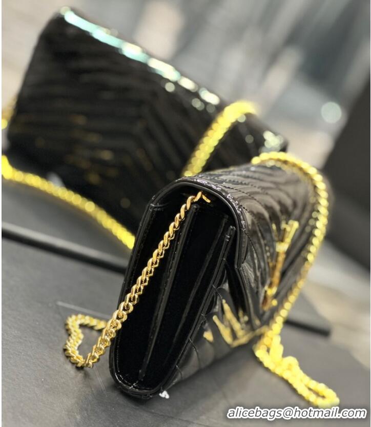 New Fashion SAINT LAUREN CASSANDRE MATELASSÉ CHAIN WALLET IN PATENT LEATHER 377828 black