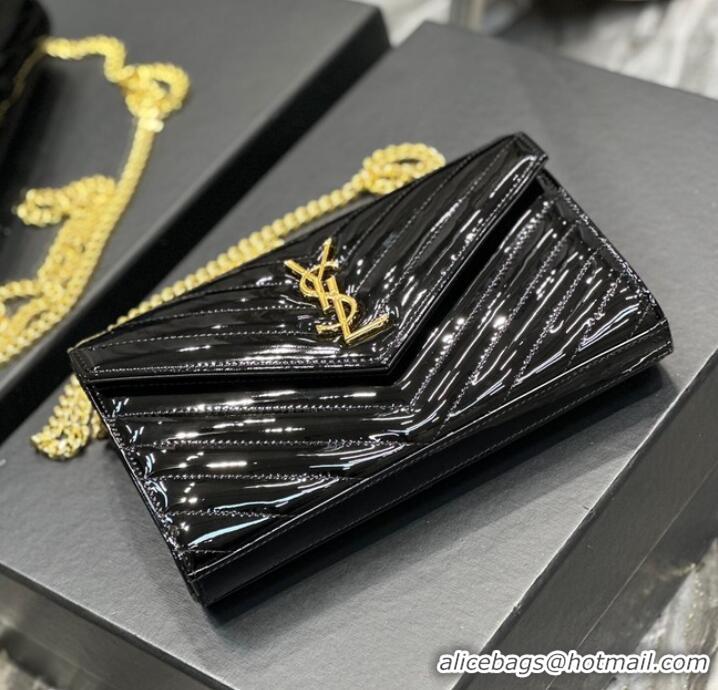 New Fashion SAINT LAUREN CASSANDRE MATELASSÉ CHAIN WALLET IN PATENT LEATHER 377828 black