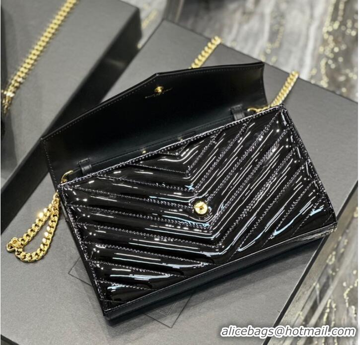 New Fashion SAINT LAUREN CASSANDRE MATELASSÉ CHAIN WALLET IN PATENT LEATHER 377828 black