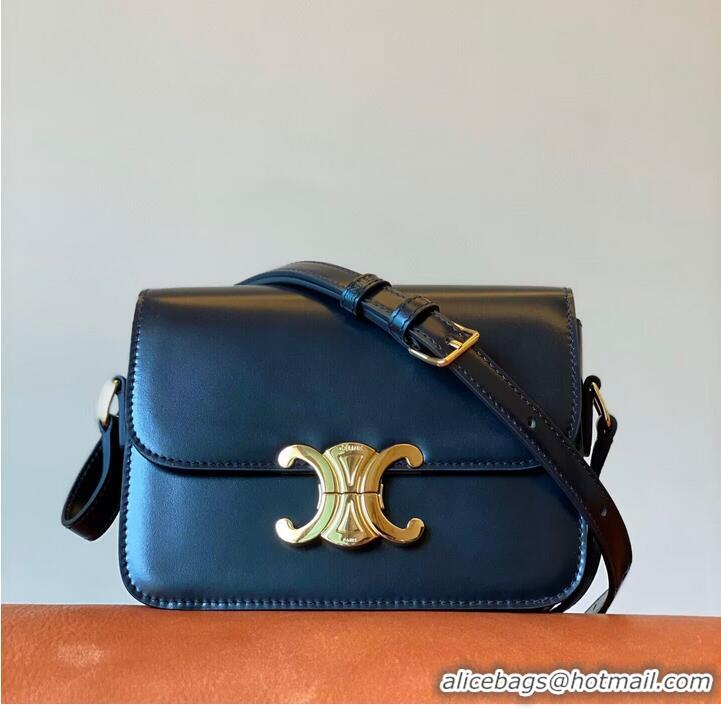 Famous Brand Celine TEEN TRIOMPHE BAG IN SHINY Original CALFSKIN MINERAL188423 black