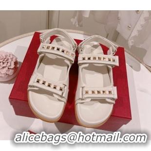 Stylish Valentino Rockstud Flat Sandals in Nappa Leather White 324022