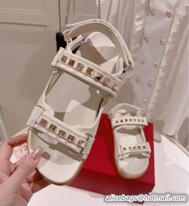 Stylish Valentino Rockstud Flat Sandals in Nappa Leather White 324022