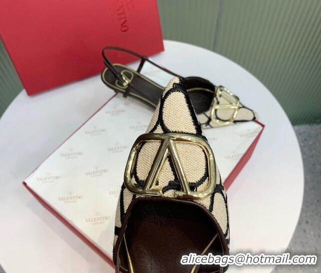 Best Price Valentino VLogo Signature Slingback Pumps 3.5cm in Toile Iconographe Fabric Beige/Black/Brown 330021