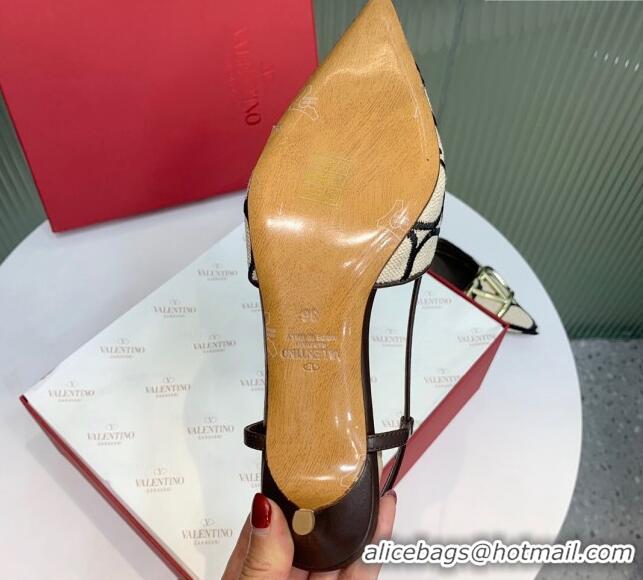 Best Price Valentino VLogo Signature Slingback Pumps 3.5cm in Toile Iconographe Fabric Beige/Black/Brown 330021