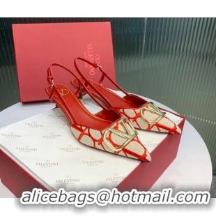 Good Looking Valentino VLogo Signature Slingback Pumps 3.5cm in Toile Iconographe Fabric Red/Beige 330022