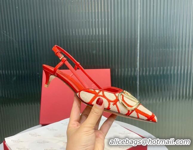 Good Looking Valentino VLogo Signature Slingback Pumps 3.5cm in Toile Iconographe Fabric Red/Beige 330022