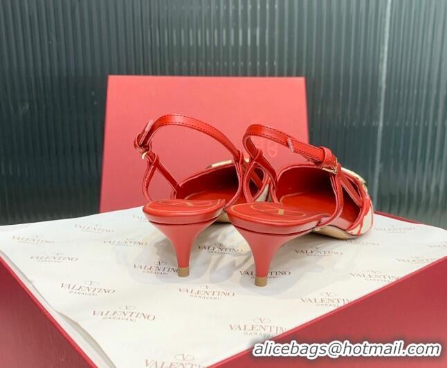 Good Looking Valentino VLogo Signature Slingback Pumps 3.5cm in Toile Iconographe Fabric Red/Beige 330022