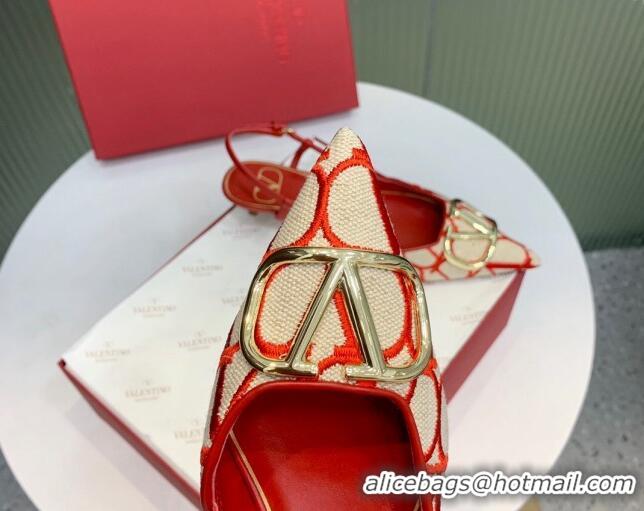 Good Looking Valentino VLogo Signature Slingback Pumps 3.5cm in Toile Iconographe Fabric Red/Beige 330022