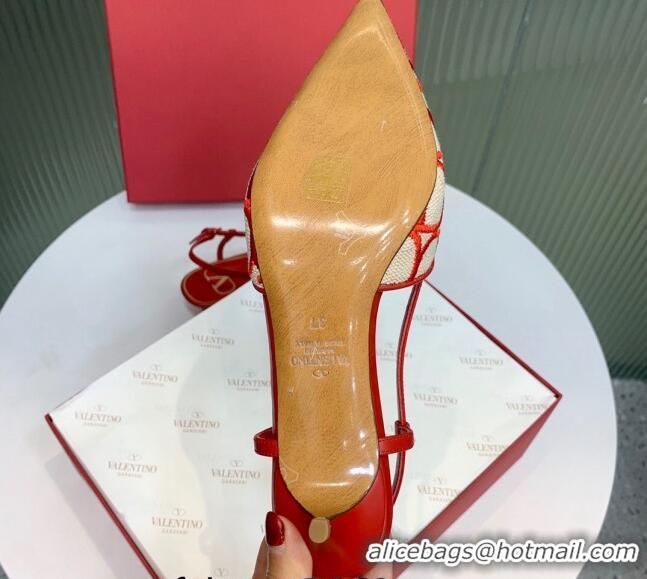 Good Looking Valentino VLogo Signature Slingback Pumps 3.5cm in Toile Iconographe Fabric Red/Beige 330022