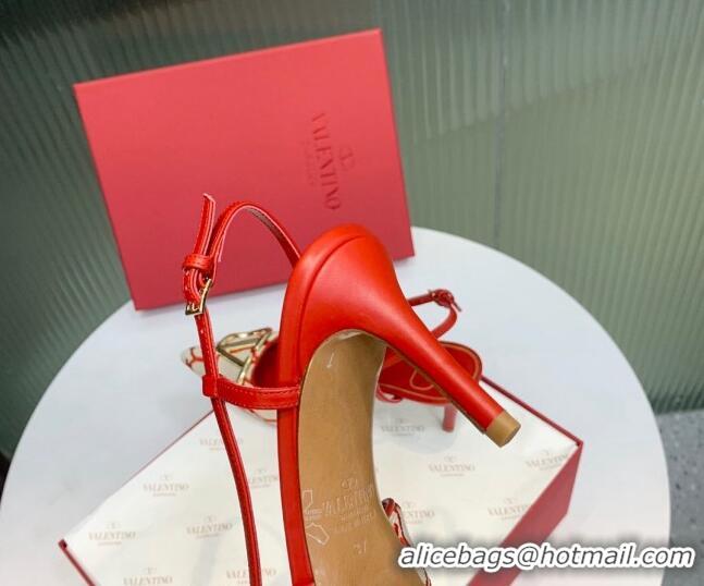 Unique Style Valentino VLogo Signature Slingback Pumps 8cm in Toile Iconographe Fabric Beige/Red 330024