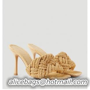 ​New Design Bottega Veneta Lido 90 Woven Raffia Sandals BV8010 Beige