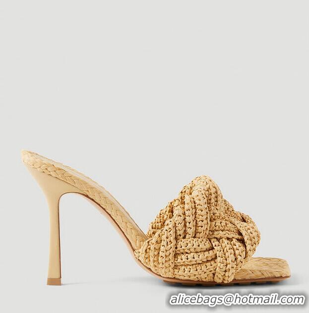 ​New Design Bottega Veneta Lido 90 Woven Raffia Sandals BV8010 Beige