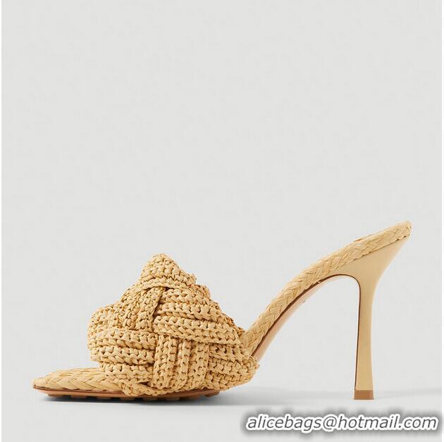 ​New Design Bottega Veneta Lido 90 Woven Raffia Sandals BV8010 Beige