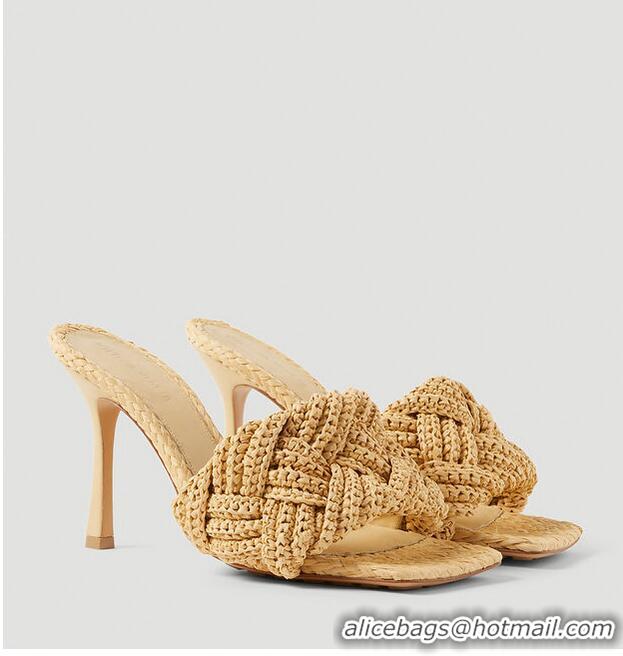 ​New Design Bottega Veneta Lido 90 Woven Raffia Sandals BV8010 Beige