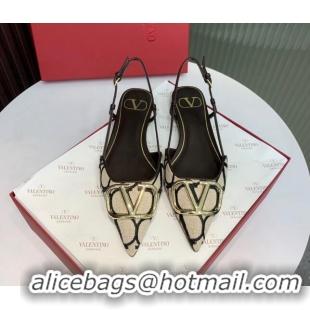 Pretty Style Valentino VLogo Signature Slingback Flat in Toile Iconographe Fabric Beige/Black/Brown 330025